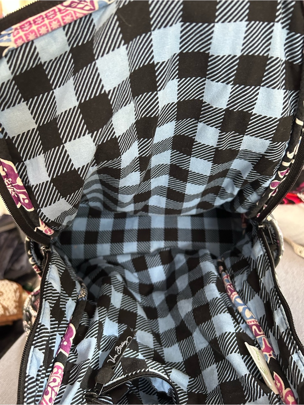 Vera Bradley Black Floral Pattern Backpack w/Pink & Blue Accents. 14x12x6 - Picture 7 of 12